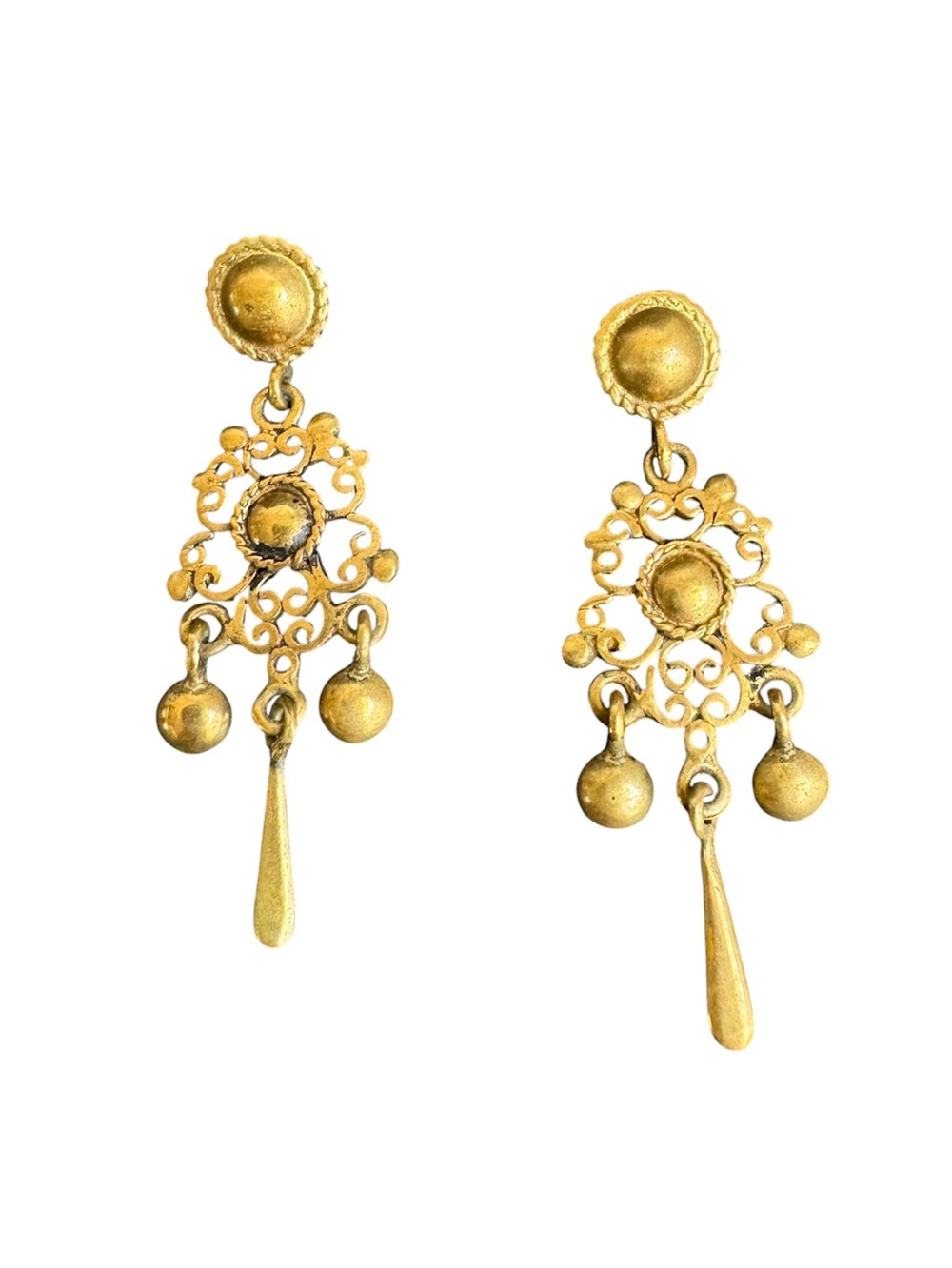Victorian Style Chandelier Earrings Gold Plated Ornate Dangle Drop Etruscan Vtg